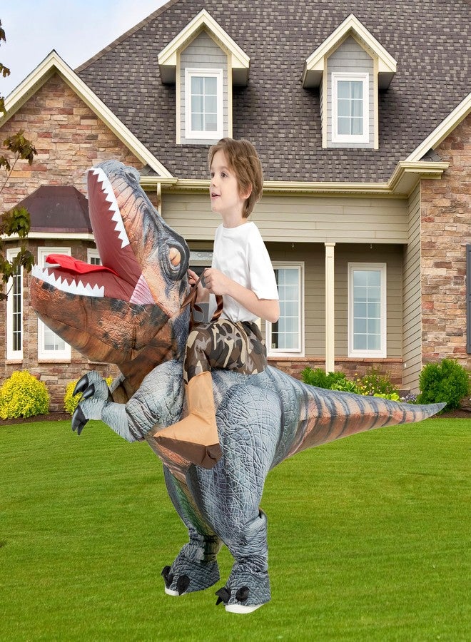 One Casa Inflatable T Rex Costume Kids,Blow Up Dinosaur Suit,Ride On Halloween Costumes for Boys Girls (4-6YRS) - Image 2